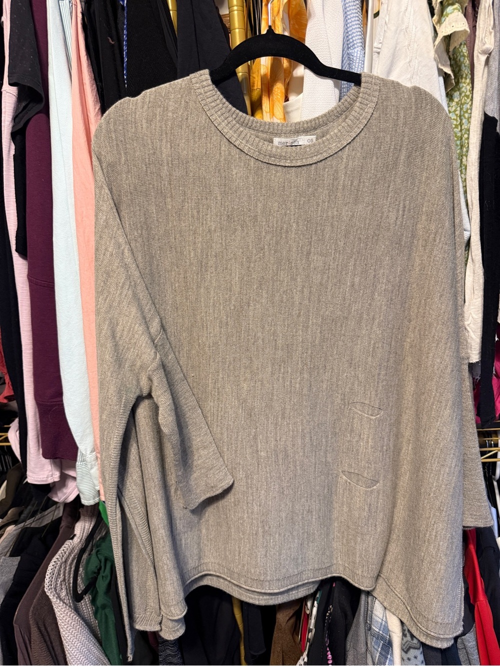 Neutral Gray Ribbed Crewneck Sweater